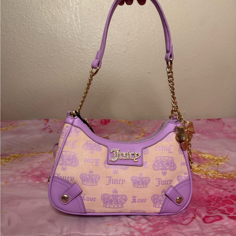 Juicy Couture Purple and Cream Mini Bag with Gold Accents